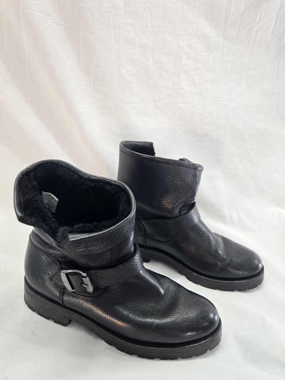 FRYE Natalie Short Engineer Lug Womens Size 6.5 Black Leather Boots Retail $348
